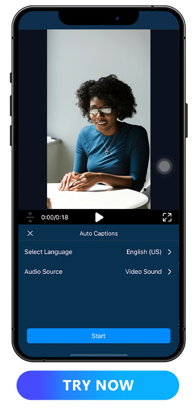 workflow of adding subtitles to a woman talking video with PowerDirector's auto caption feature and selecting the language